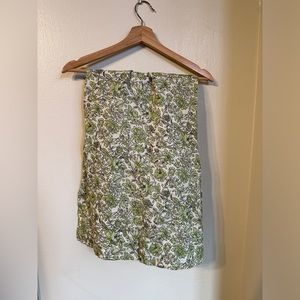 J Crew green floral linen skirt (elastic waist + zipper)
